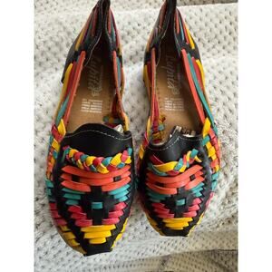 Women's Authentic Mexican Huarache Flats Leather Rainbow Slip On; Size 5